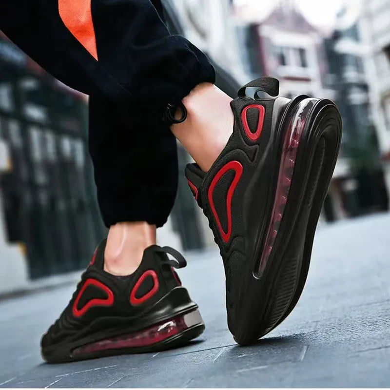 Men's black casual lace-up sneakers with artificial PU upper and thick sole