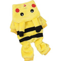A cat or small dog wearing a soft fleece hooded winter coat in a cartoon style.