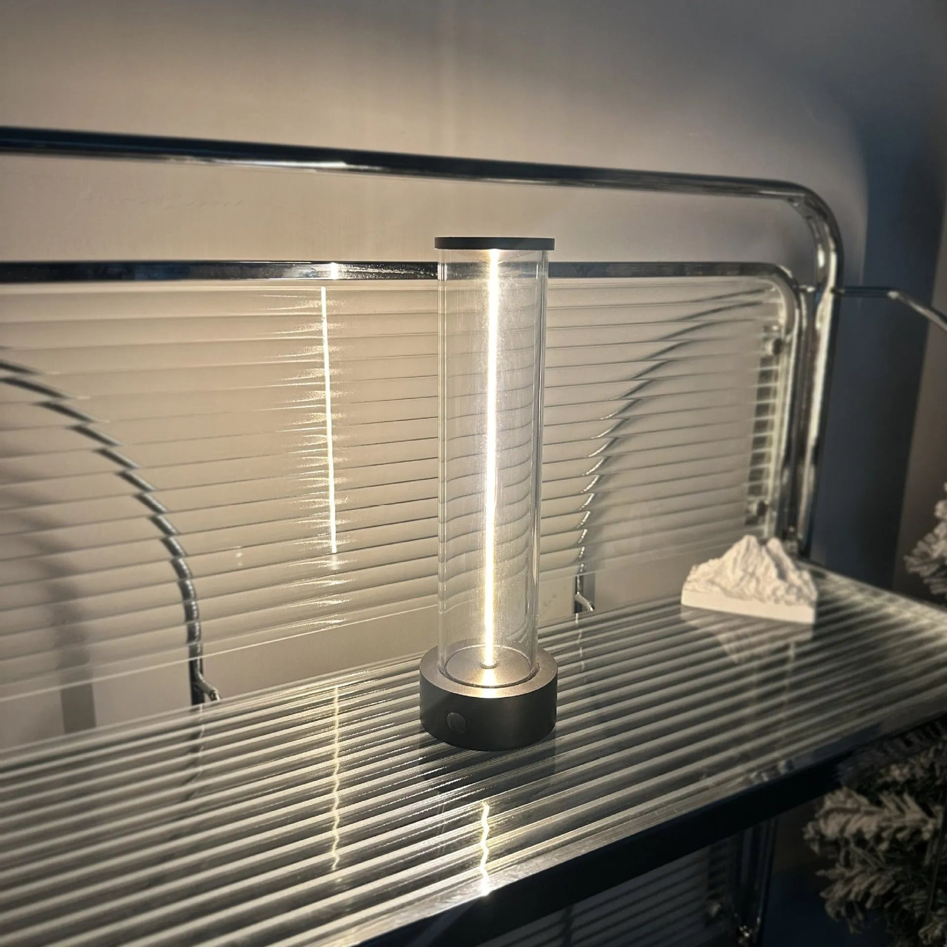 Modern glass LED night light with magnetic base and USB charging cable