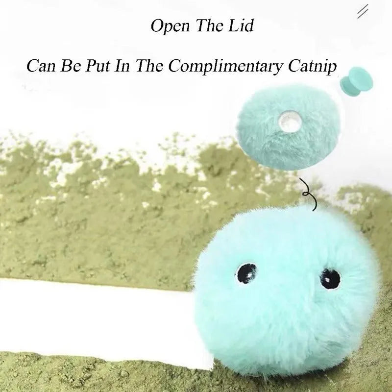 Interactive cat toy ball with touch-activated animal sounds and removable catnip lid