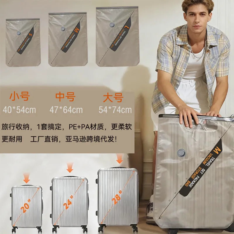 PA PE vacuum compression bag with white electric suction pump for suitcase packing