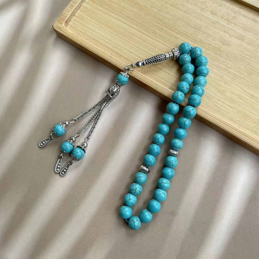 Handmade sky blue stone Muslim prayer bracelet with 8mm beads for daily worship