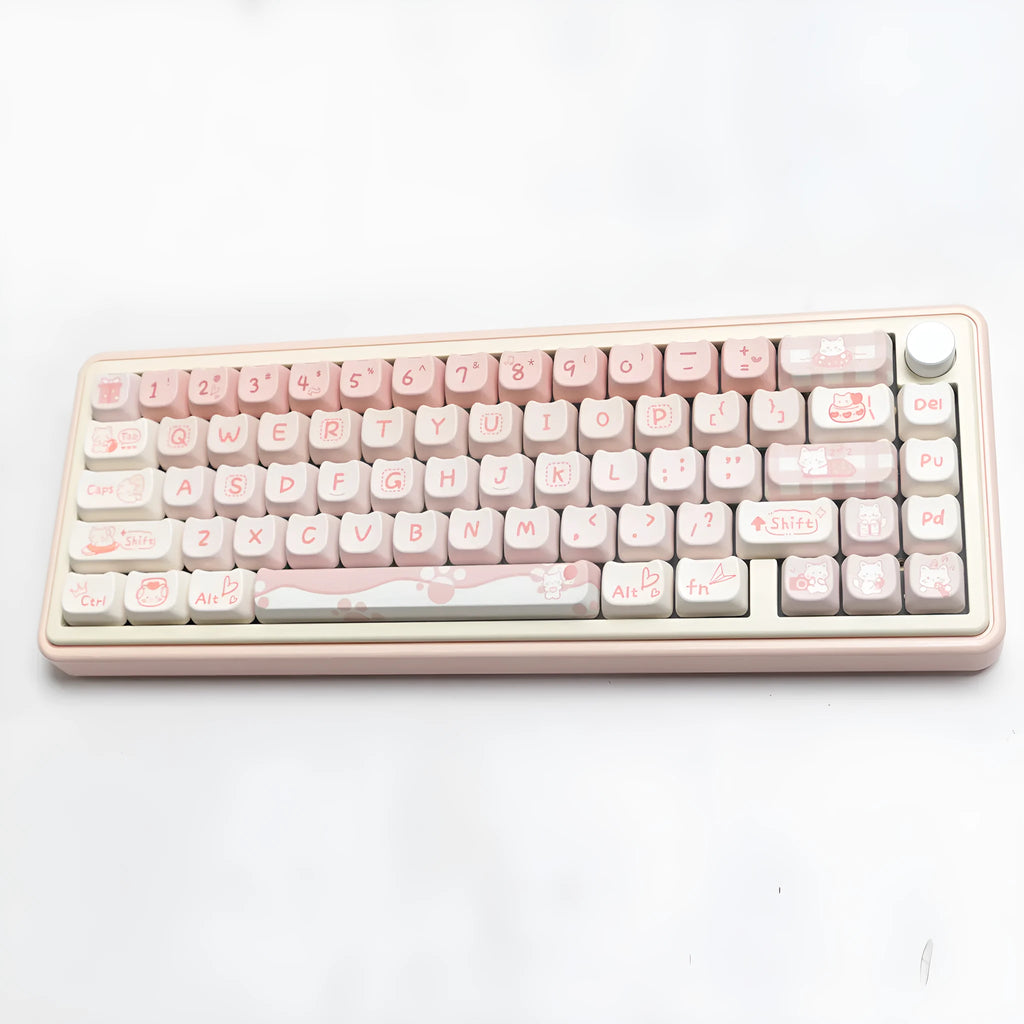 Complete PBT sublimation keycap set for mechanical keyboards showing 98+ keys with universal compatibility