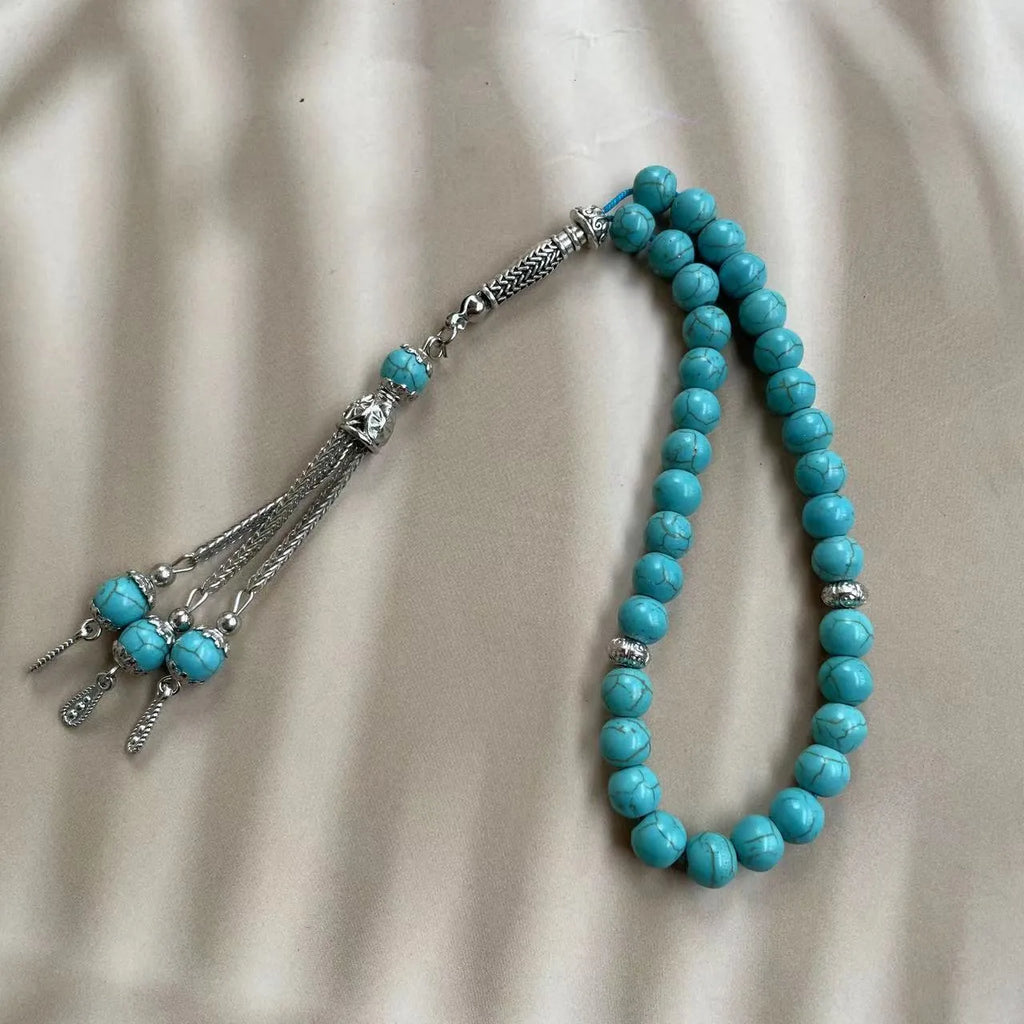 Handmade sky blue stone Muslim prayer bracelet with 8mm beads for daily worship