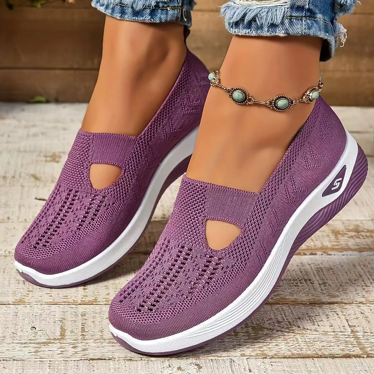Women's T-strap mesh casual shoes with soft PVC soles in six colour options