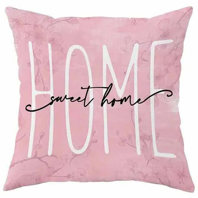 45cm square short velvet cushion cover with cherry blossom and letter pattern in one of four available colours.