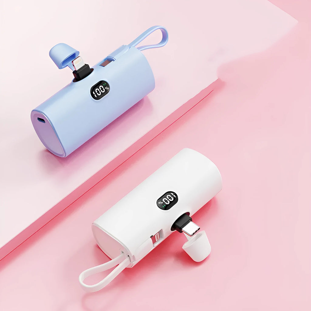 Capsule-shaped digital display wireless power bank with built-in plug in multiple colours