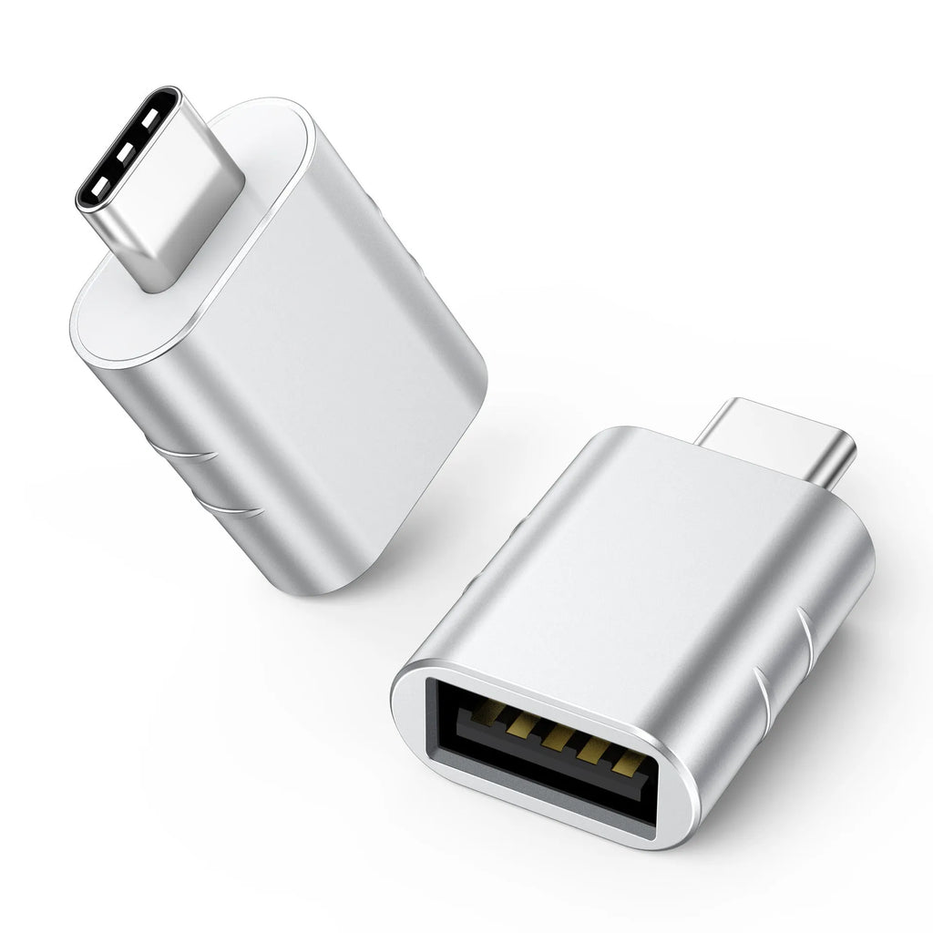 USB-C to USB-A adapter with zinc alloy shell in multiple colour options including champagne gold and space grey