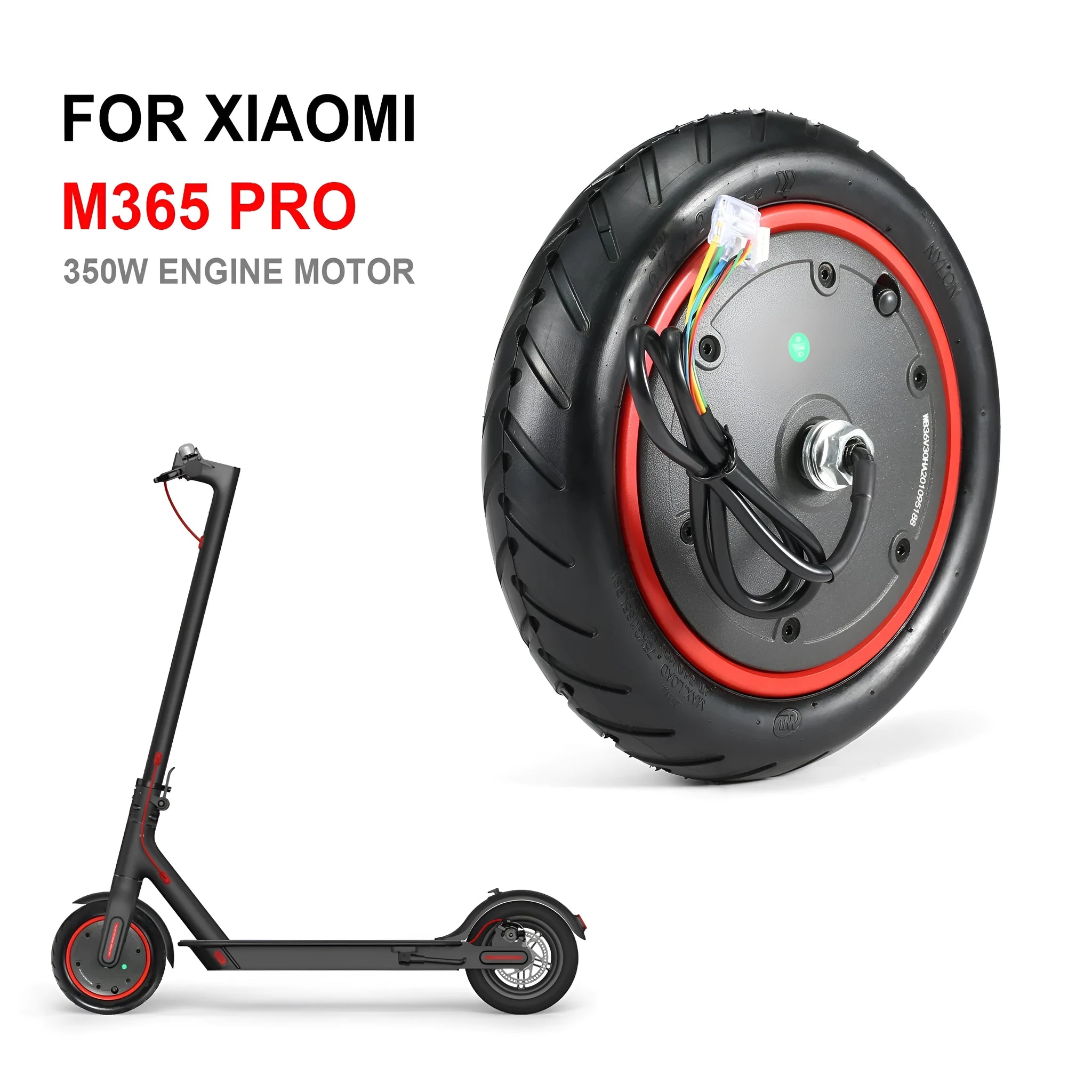 48v 350w brushless motor hub wheel for 8.5 inch electric scooter tyres with wire harness.