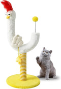 Tall sisal rope cat scratching post with U-shaped design and a red spring ball toy at the top