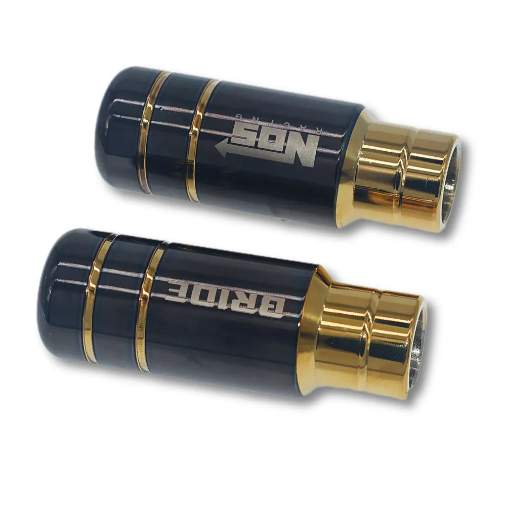 Roasted blue aluminium car gear shift knob with three black rubber fitting sleeves
