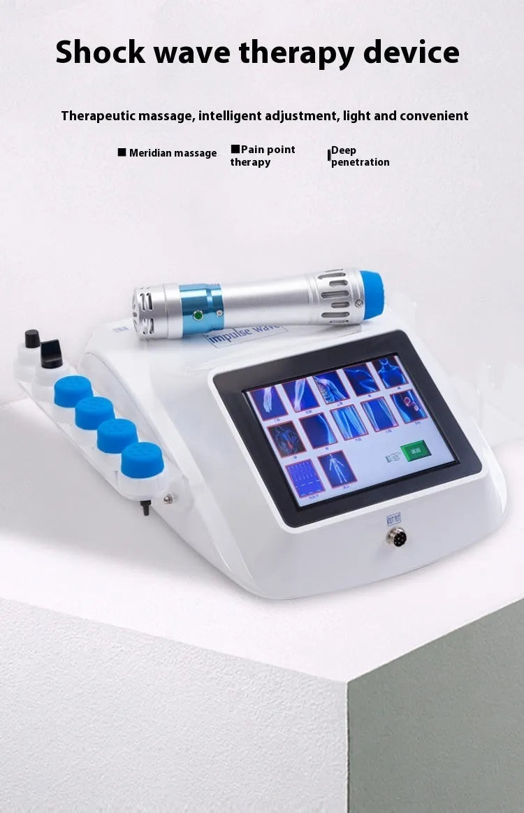 Handheld electromagnetic extracorporeal shock wave physiotherapy instrument with remote control.