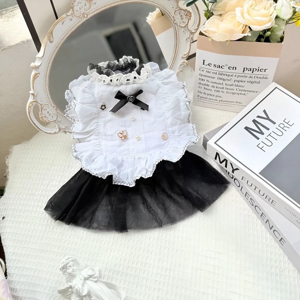 White polyester princess-style waltz gauze skirt pet clothing for small dogs on size chart