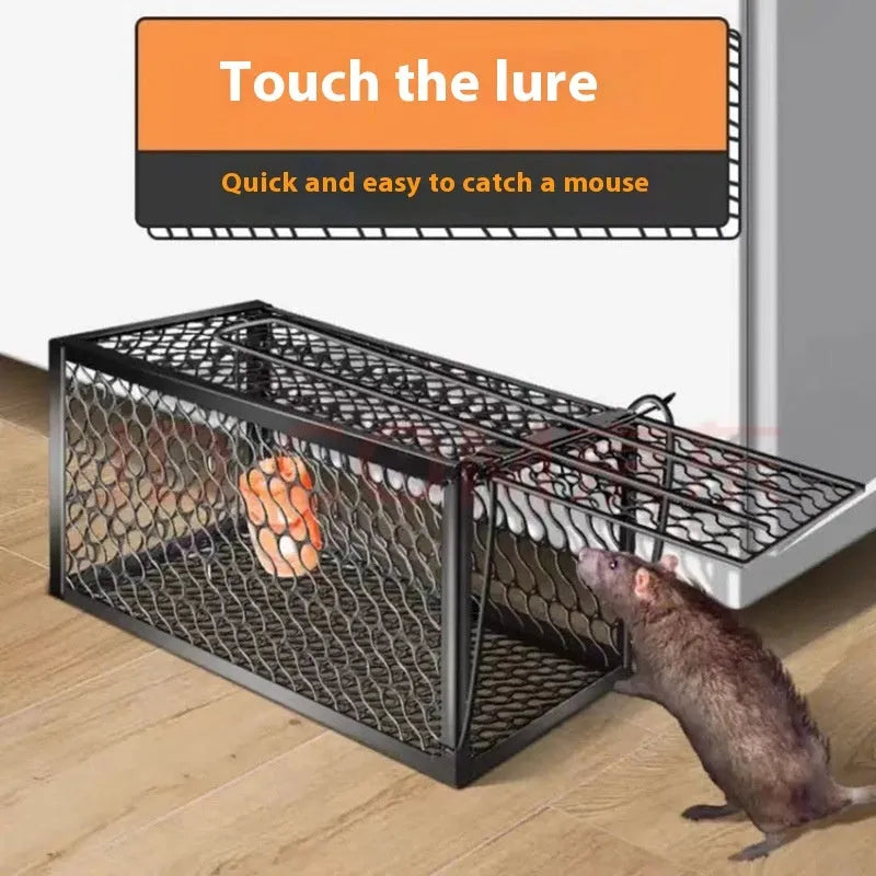 Automatic mouse cage trap showing small, medium and large size options with metal and plastic construction