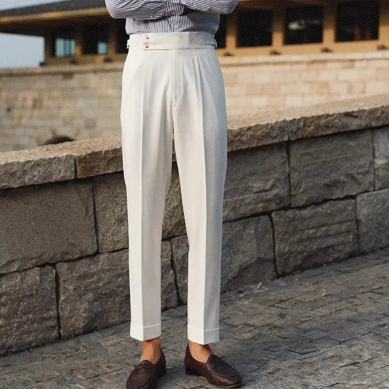 Men's slim fit straight leg suit trousers in polyester blend fabric for business formal wear