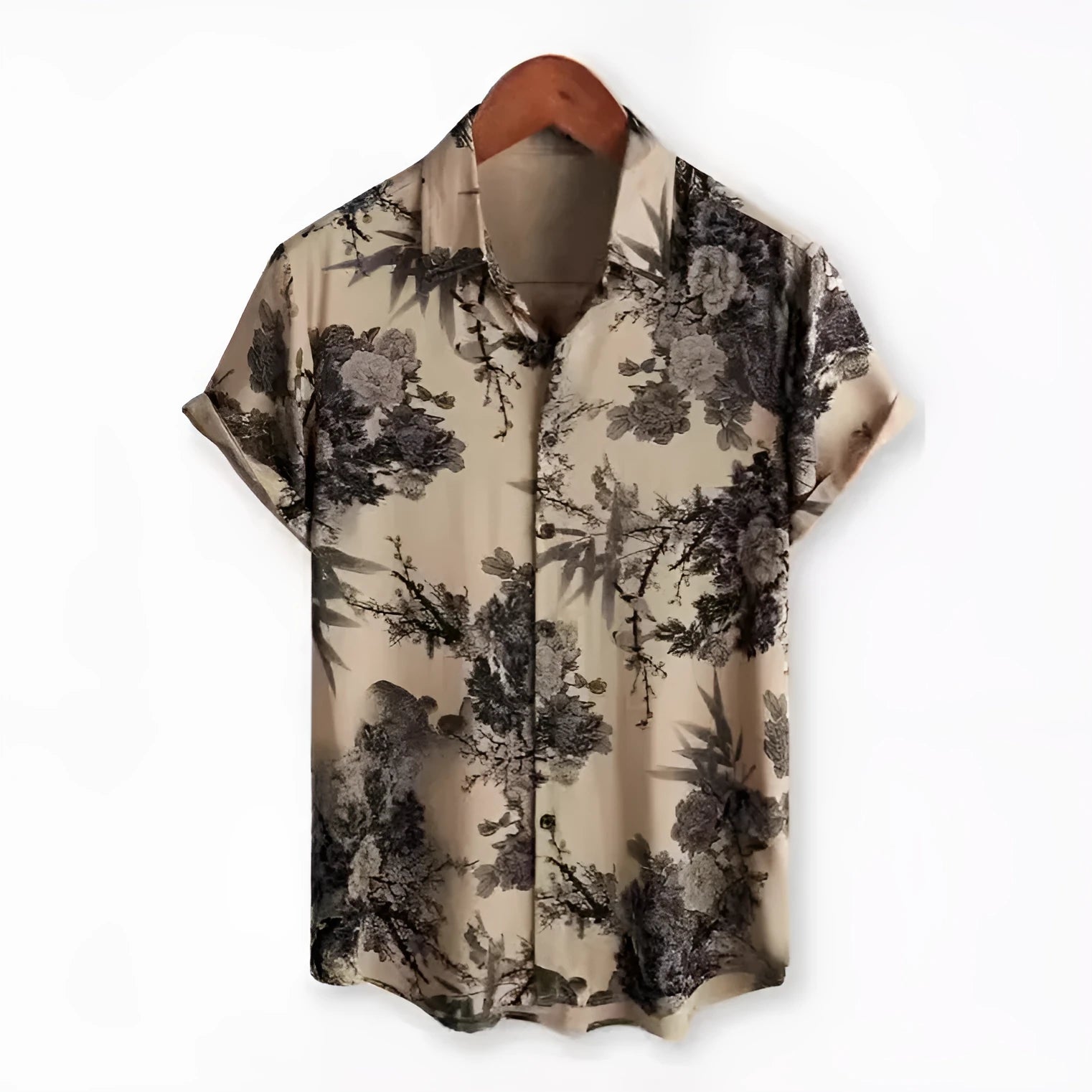 Hawaiian floral print short sleeve shirt in cardigan style with digital printing on elastic polyester fabric