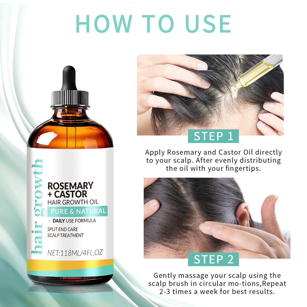 118ml bright yellow hair treatment oil bottle with included massage brush for hair strengthening application