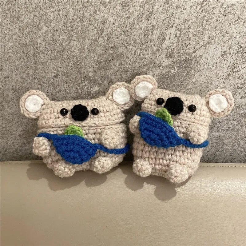 Hand-knitted koala bear backpack protective cover for Apple AirPods wireless earbuds