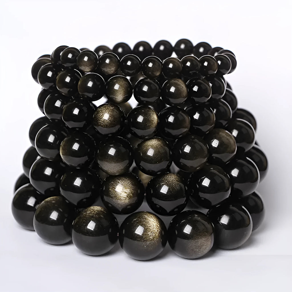 Hand-woven obsidian crystal bracelet with round beads in ethnic style unisex design