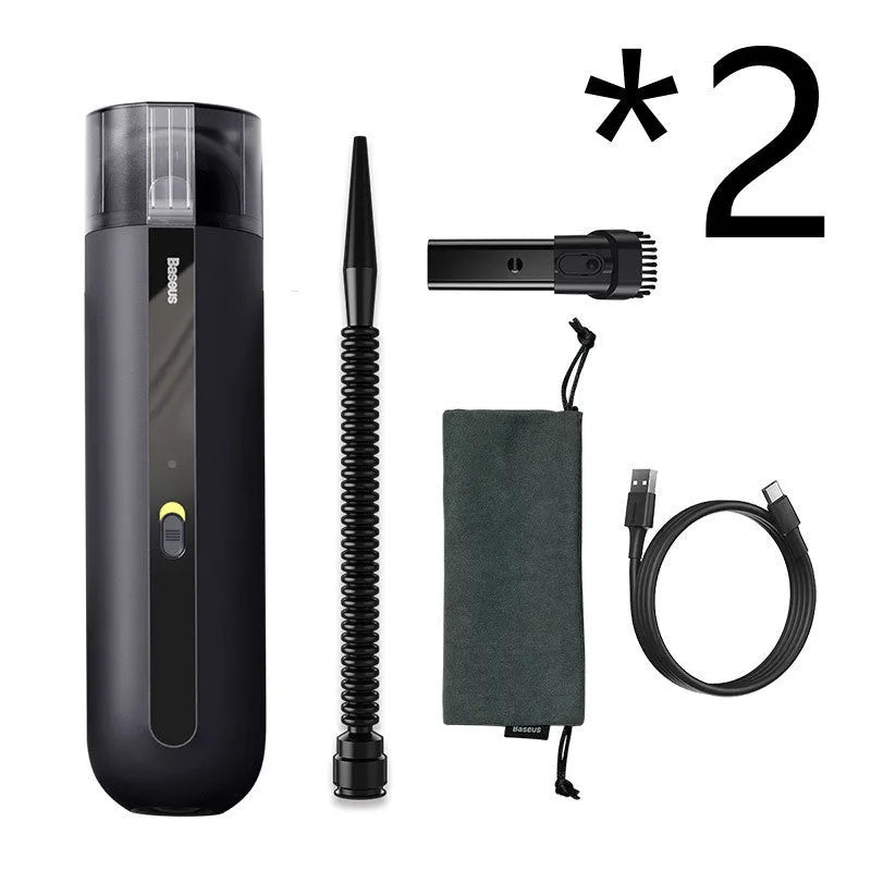 BASEUS wireless handheld car vacuum cleaner in black, white, or green with blowing hose attachment