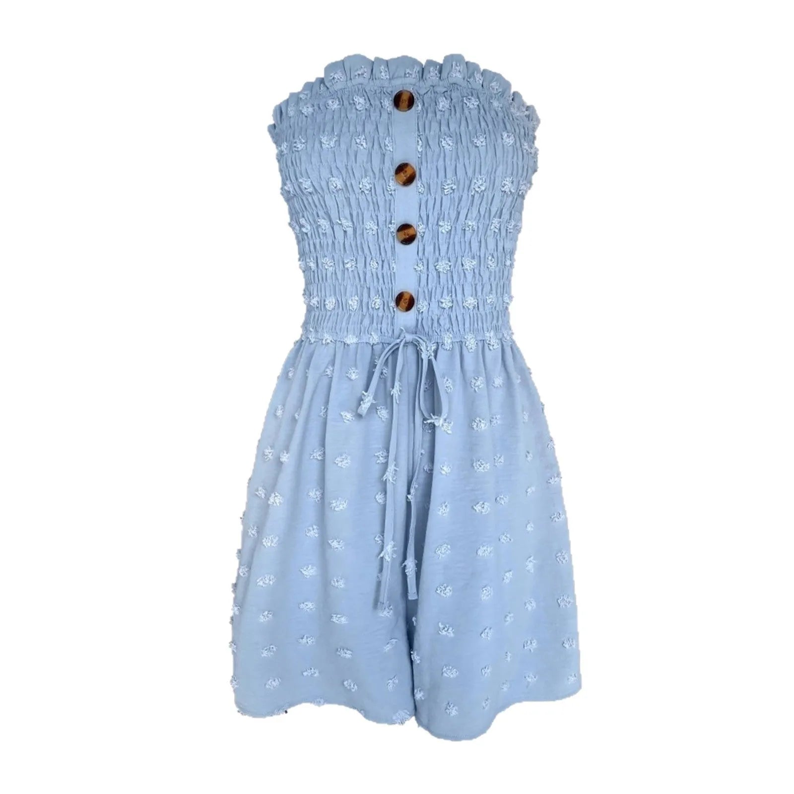 Women's sleeveless off-shoulder jumpsuit in blue polyester casual Japanese Korean style