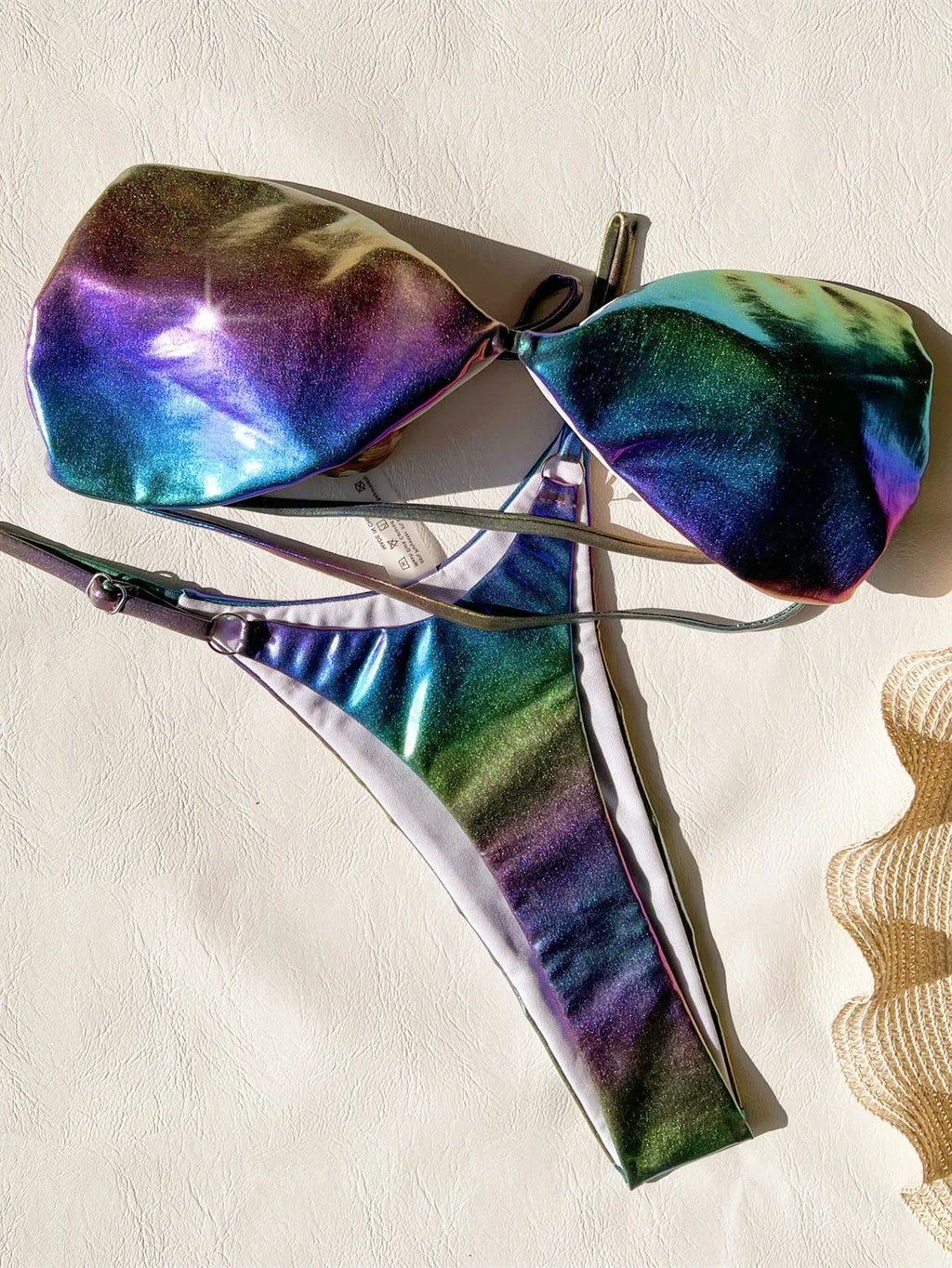Women's gradient purple polyester bikini set for swimming, showing front view.
