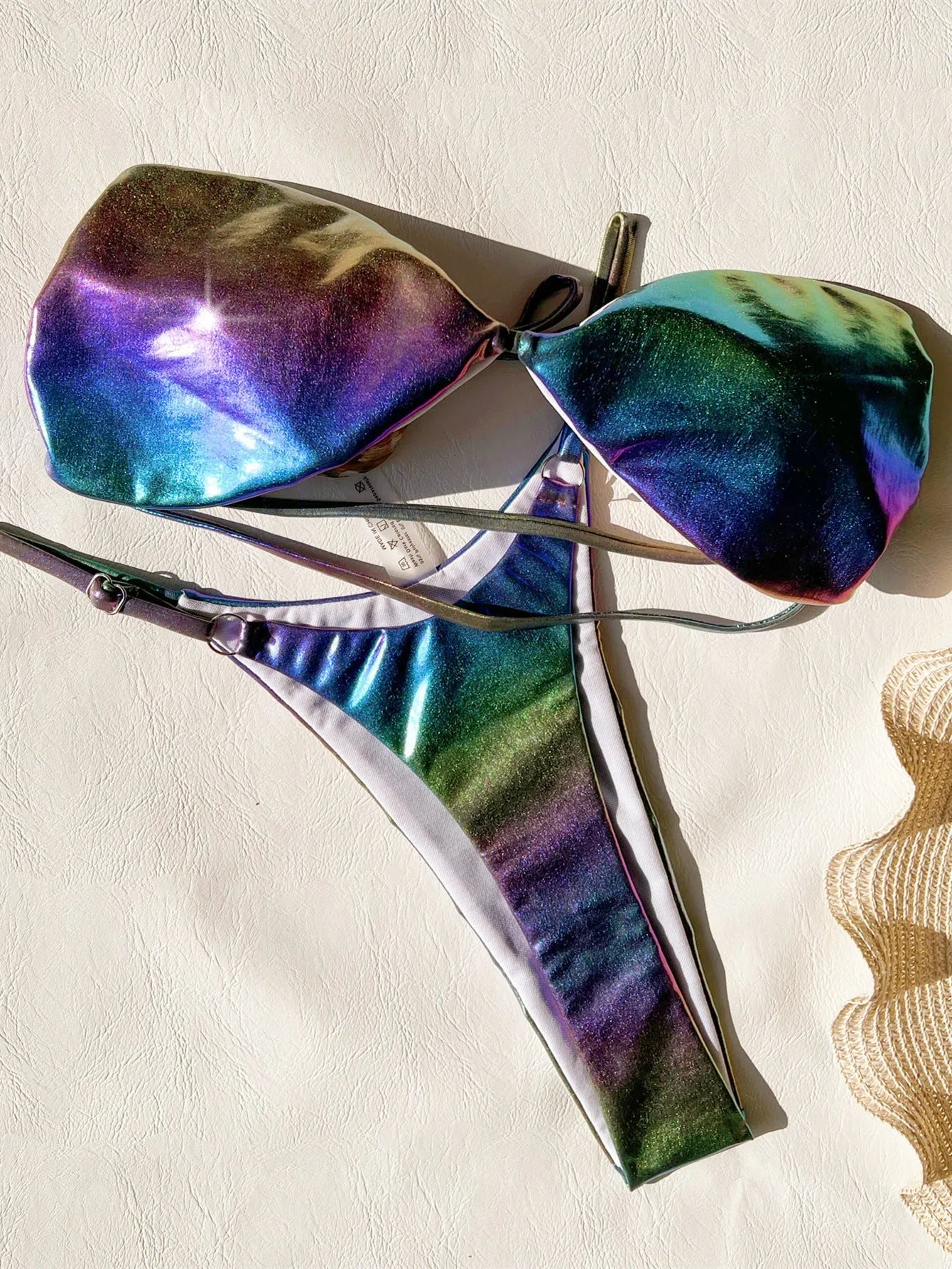 Women's gradient purple polyester bikini set for swimming, showing front view.