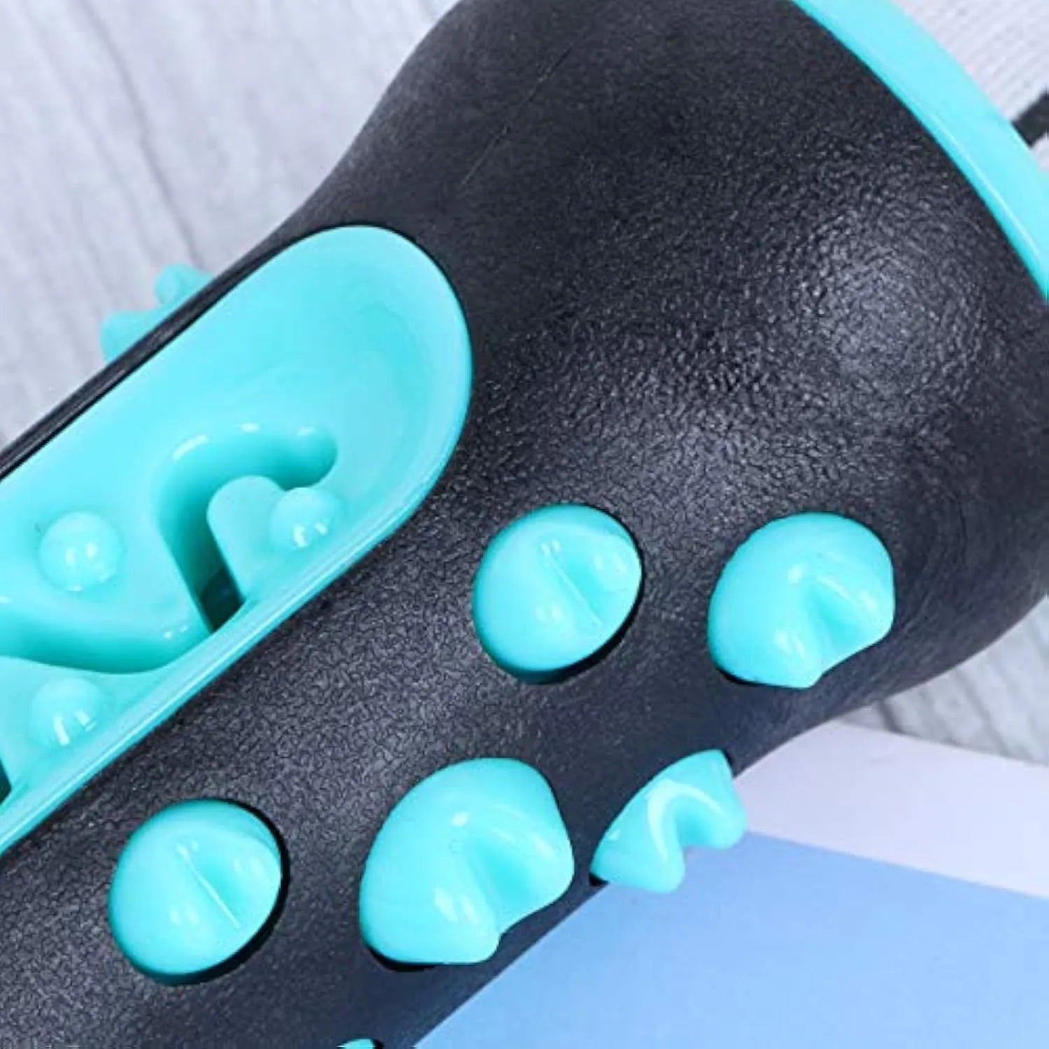 Natural rubber dog dental chew toy with ridges, 15cm long, in blue, green, yellow or black blue