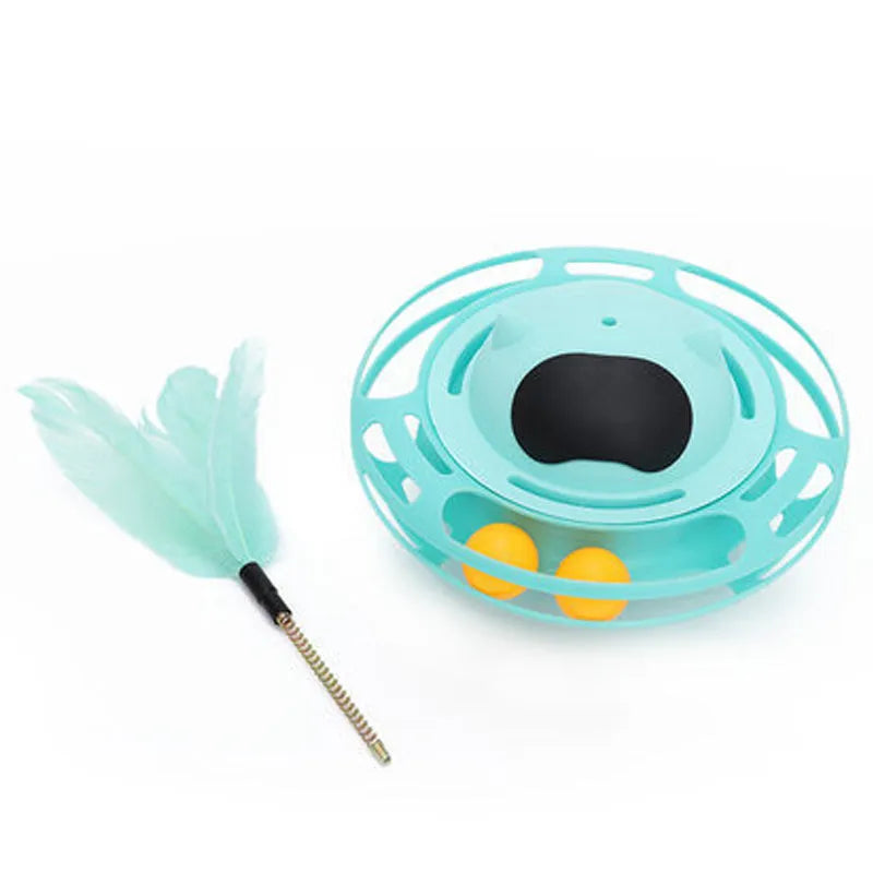 Pink self-hi tumbler cat toy with turntable design and cat stick for interactive pet play
