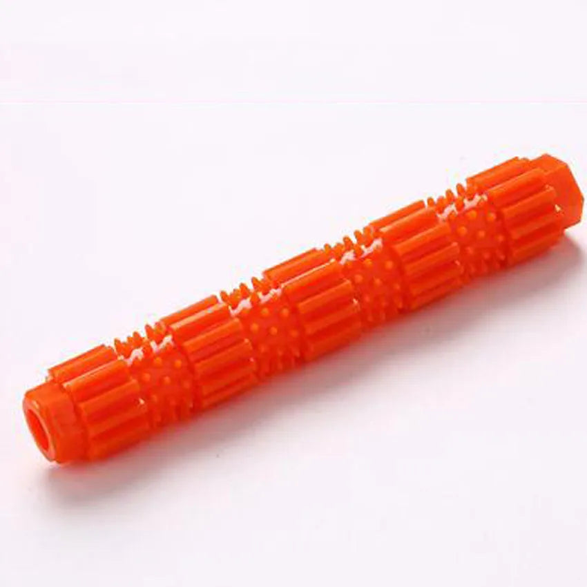 Green durable rubber dog chew toy with treat dispenser hole and textured surface.