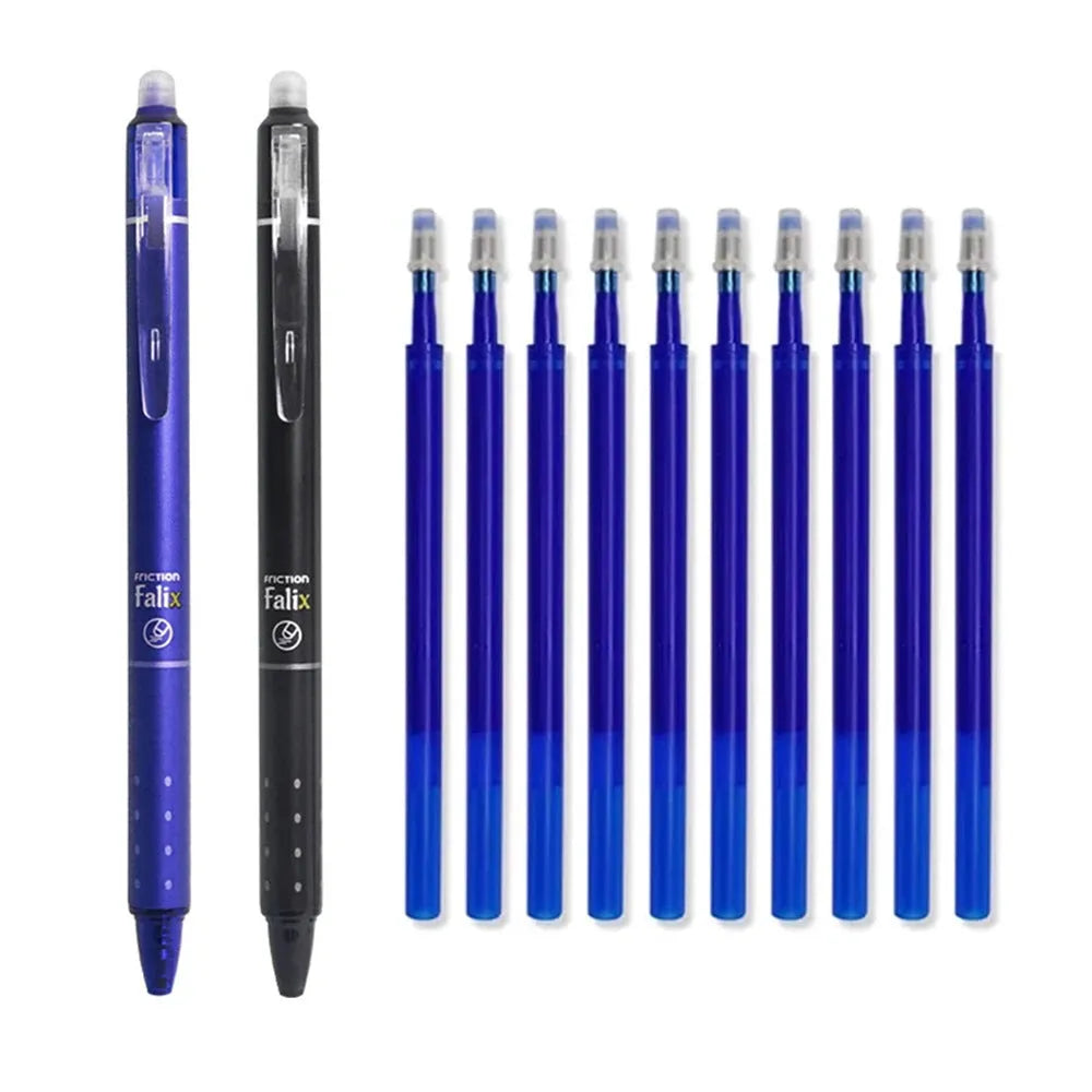 Hot brand blue and black erasable push gel pen with 0.5mm stainless steel tip.