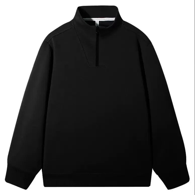 Solid colour polyester stand collar zip-up sweatshirt for men in iron gray, loose fit pullover style