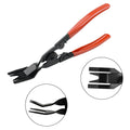 Automotive door panel clip removal tool with horn nailing design and red-handled light switch pliers