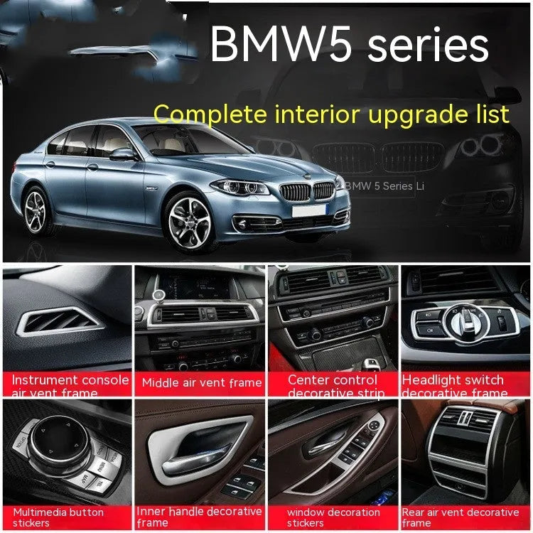 Set of four metallic silver trim strips for BMW 5 Series interior door handles.