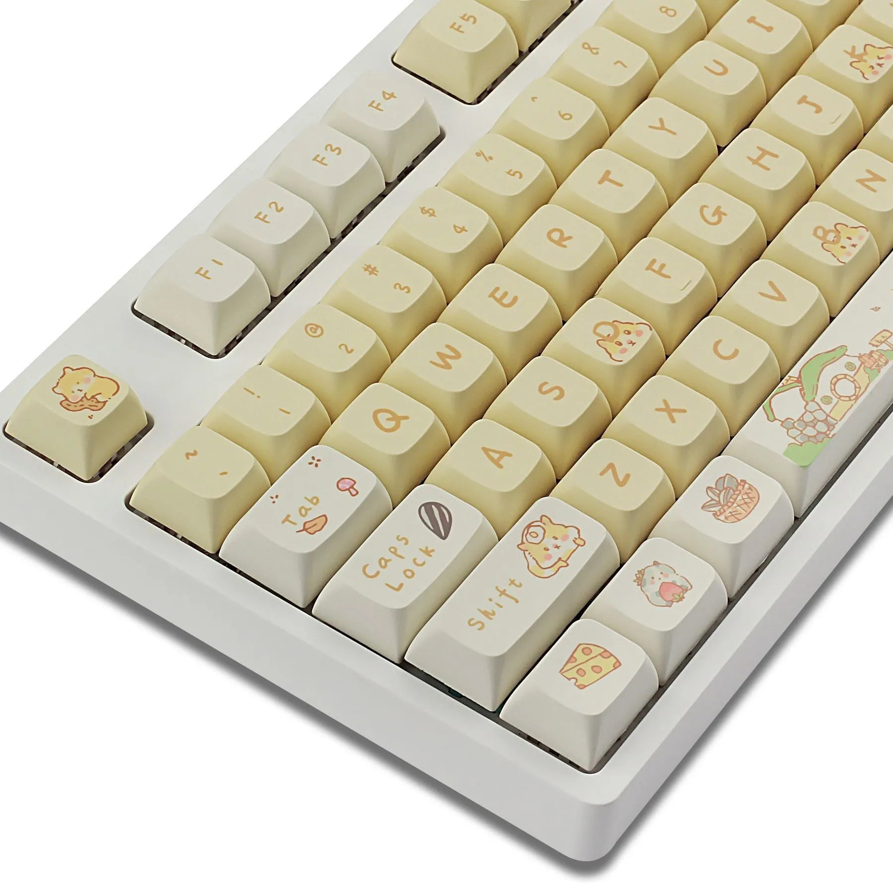XDA profile mechanical keyboard keycaps in custard yellow and mouse grey colours for 68 75 98 100 keyboard layouts
