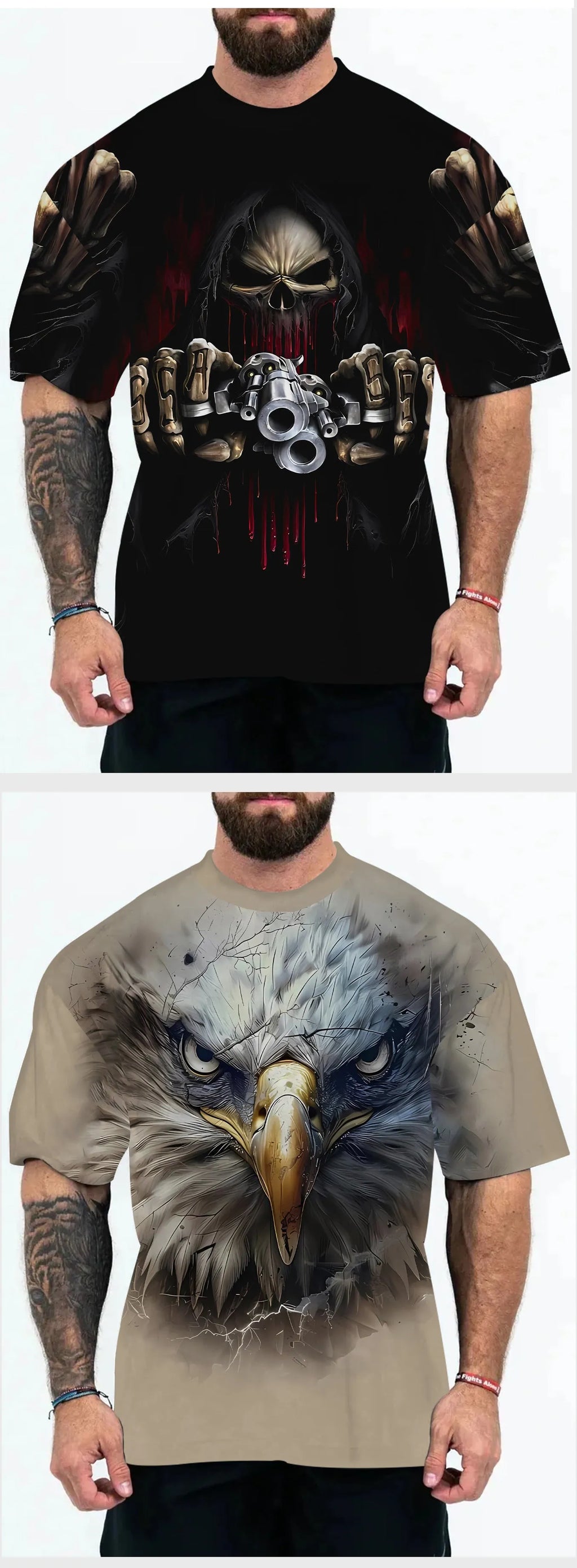 Men's loose fit short sleeve t-shirt with coloured letters print on a casual model.