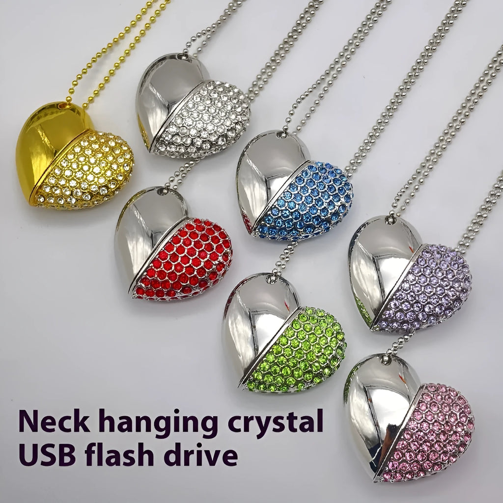 Heart-shaped brick-inlaid metal USB flash drive in multiple colours with USB 2.0 connector
