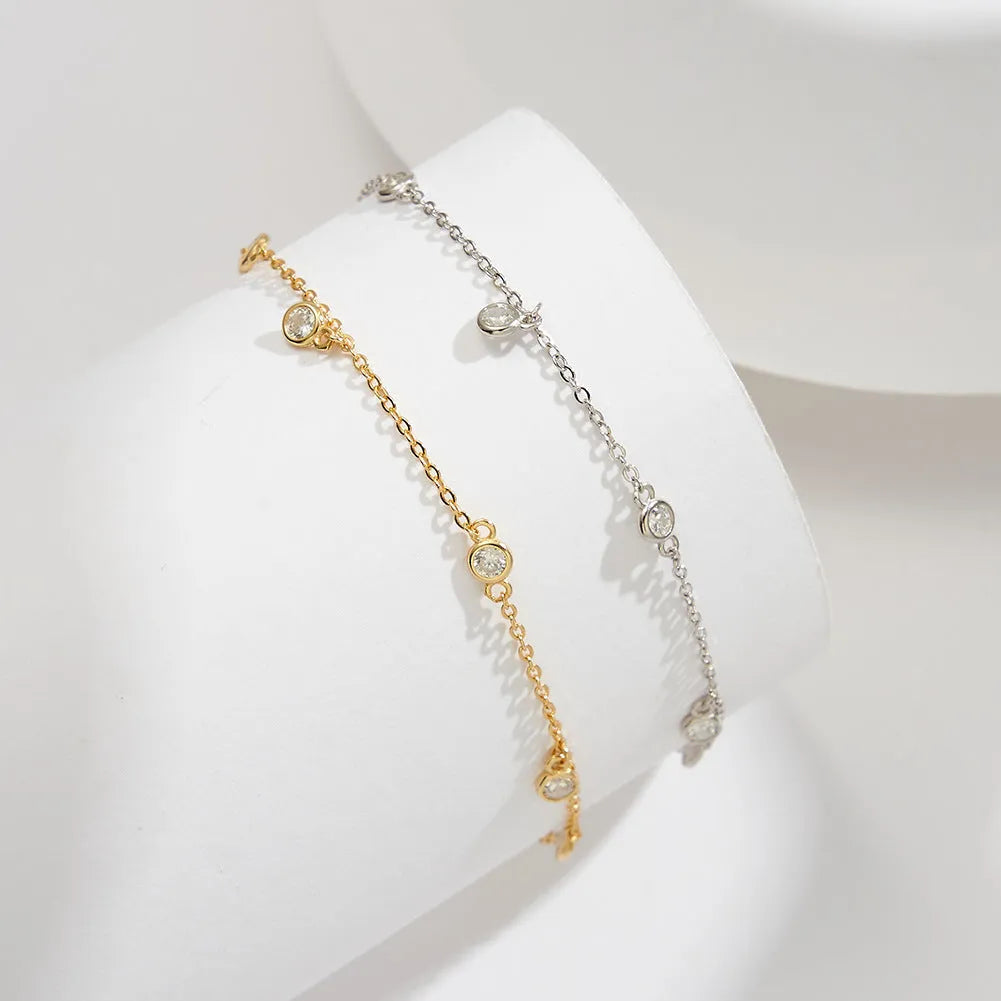 Women's silver anklet with geometric zirconium pendant in gold colour