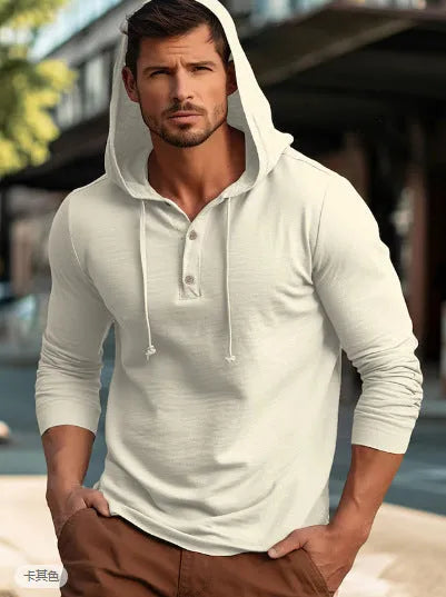 Casual cotton pullover hoodie in multiple colours, showing long sleeves and hood, sized for European and American fit.