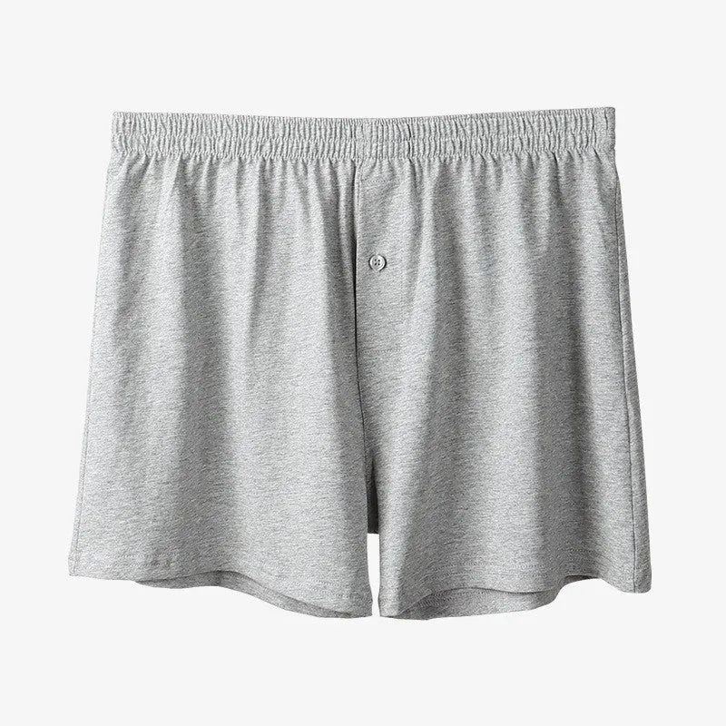 Men's pure cotton boxer shorts in light grey colour with high waist design and loose fit