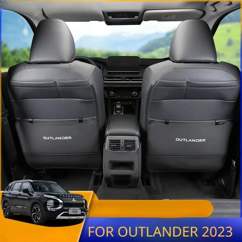 Set of three black leather anti-kick pads for 2023 Outlander seat and console protection.