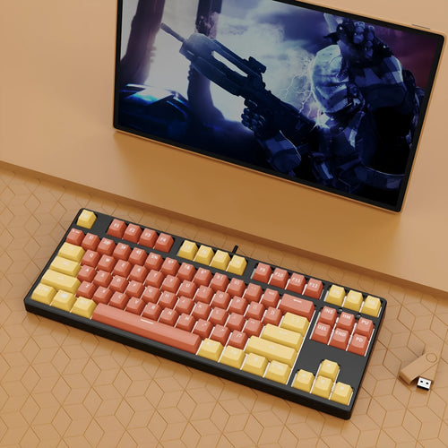 87 key wired mechanical gaming keyboard with two-colour keycaps and metal construction