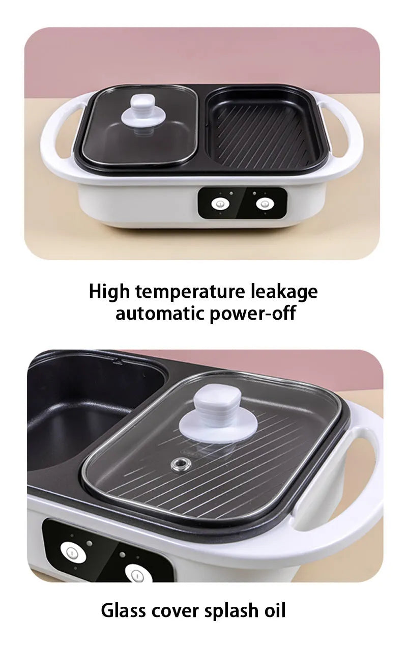 White or green dual-function electric hot pot appliance with mechanical controls for caldron and frying oven use.