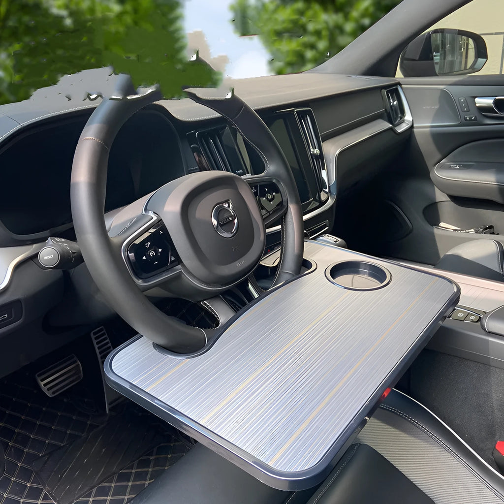 HDPE steering wheel dining table in wood grain black measuring 42 by 28 centimetres