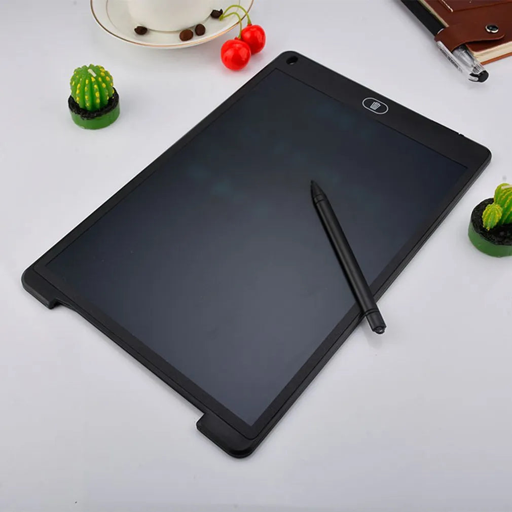 LCD electronic writing board for kids in blue, with stylus pen on the screen.