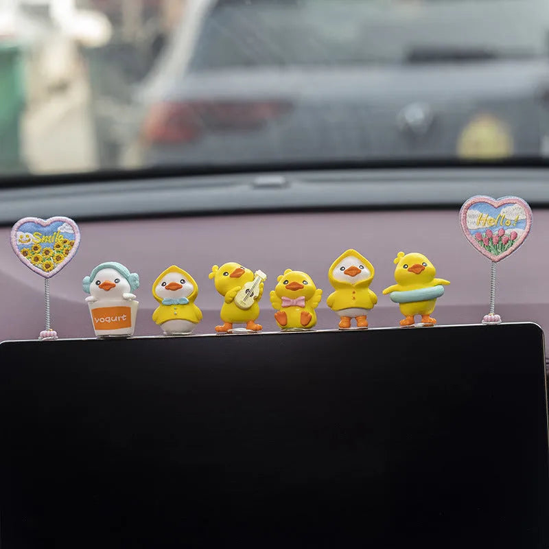 Cute PVC duckling car interior decoration set with six ducks and one sign label