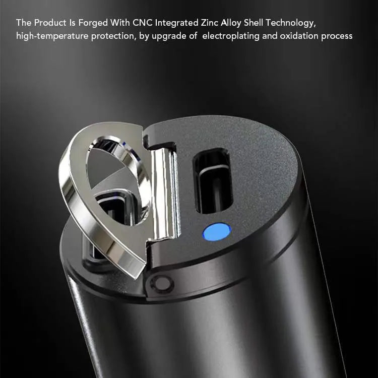 Compact black zinc alloy car cigarette lighter USB charger showing 45mm size