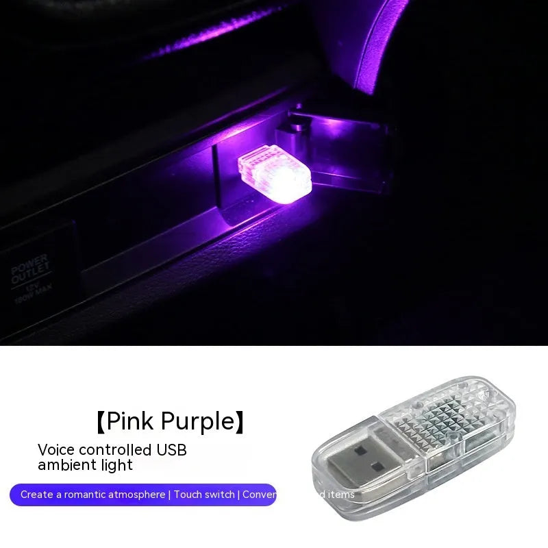 Car USB atmosphere light with touch controls and voice command RGB lighting functionality
