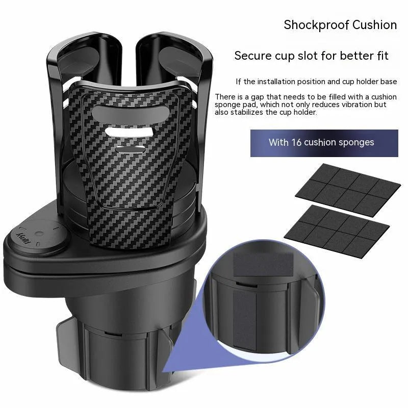Second generation upgraded car cup holder modification kit with carbon fibre finish