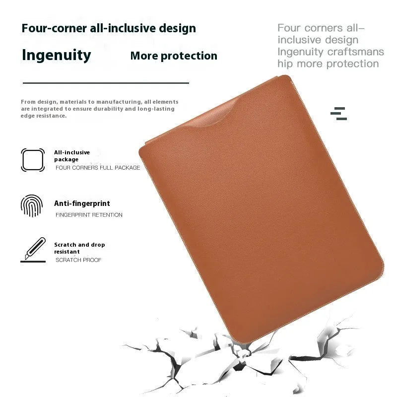 Four piece set of imitation leather lock edge notebook liners in brown grey apricot and pink for laptops